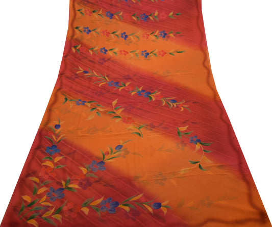 Sushila Vintage Indian Saree Pure Georgette Silk Printed Floral Craft Fabric