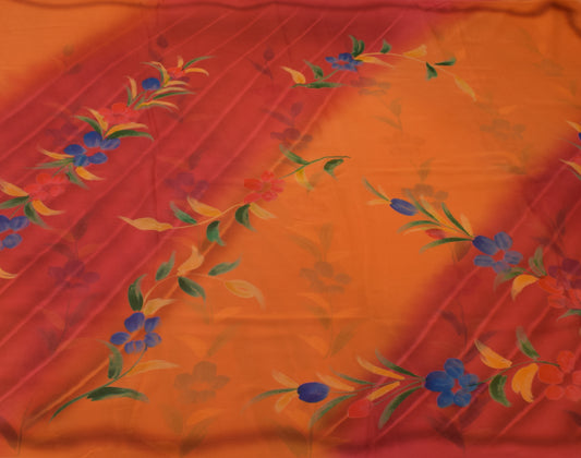 Sushila Vintage Indian Saree Pure Georgette Silk Printed Floral Craft Fabric