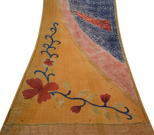 Sushila Vintage Indian Saree 100% Pure Georgette Silk Printed 5 YD Craft Fabric