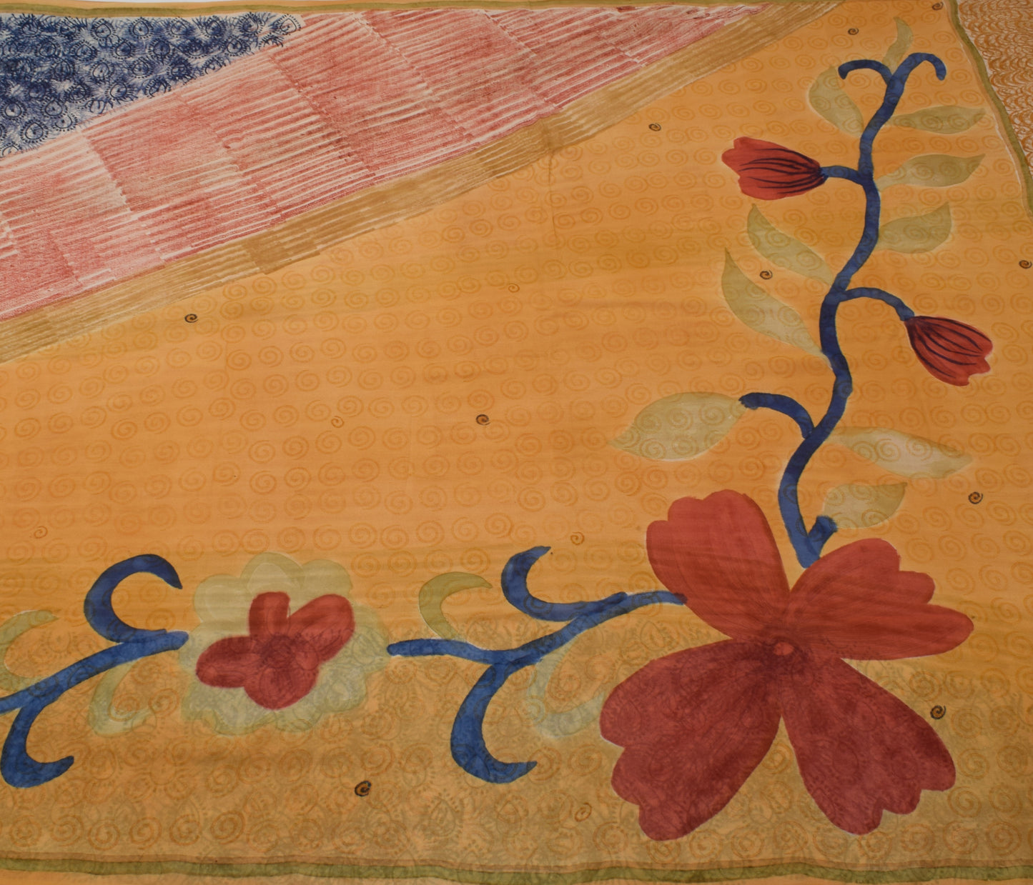 Sushila Vintage Indian Saree 100% Pure Georgette Silk Printed 5 YD Craft Fabric