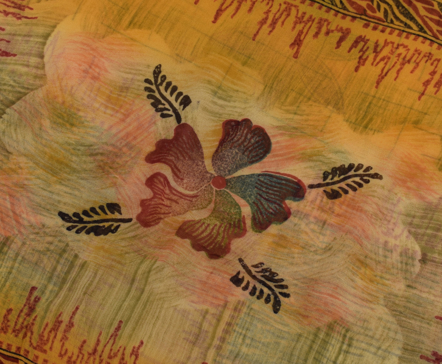 Sushila Vintage Saree 100% Pure Georgette Silk Printed Floral 5 YD Craft Fabric