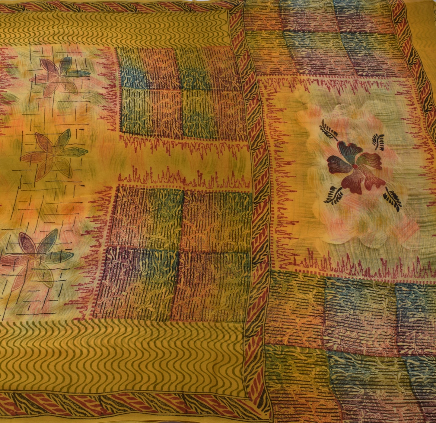 Sushila Vintage Saree 100% Pure Georgette Silk Printed Floral 5 YD Craft Fabric