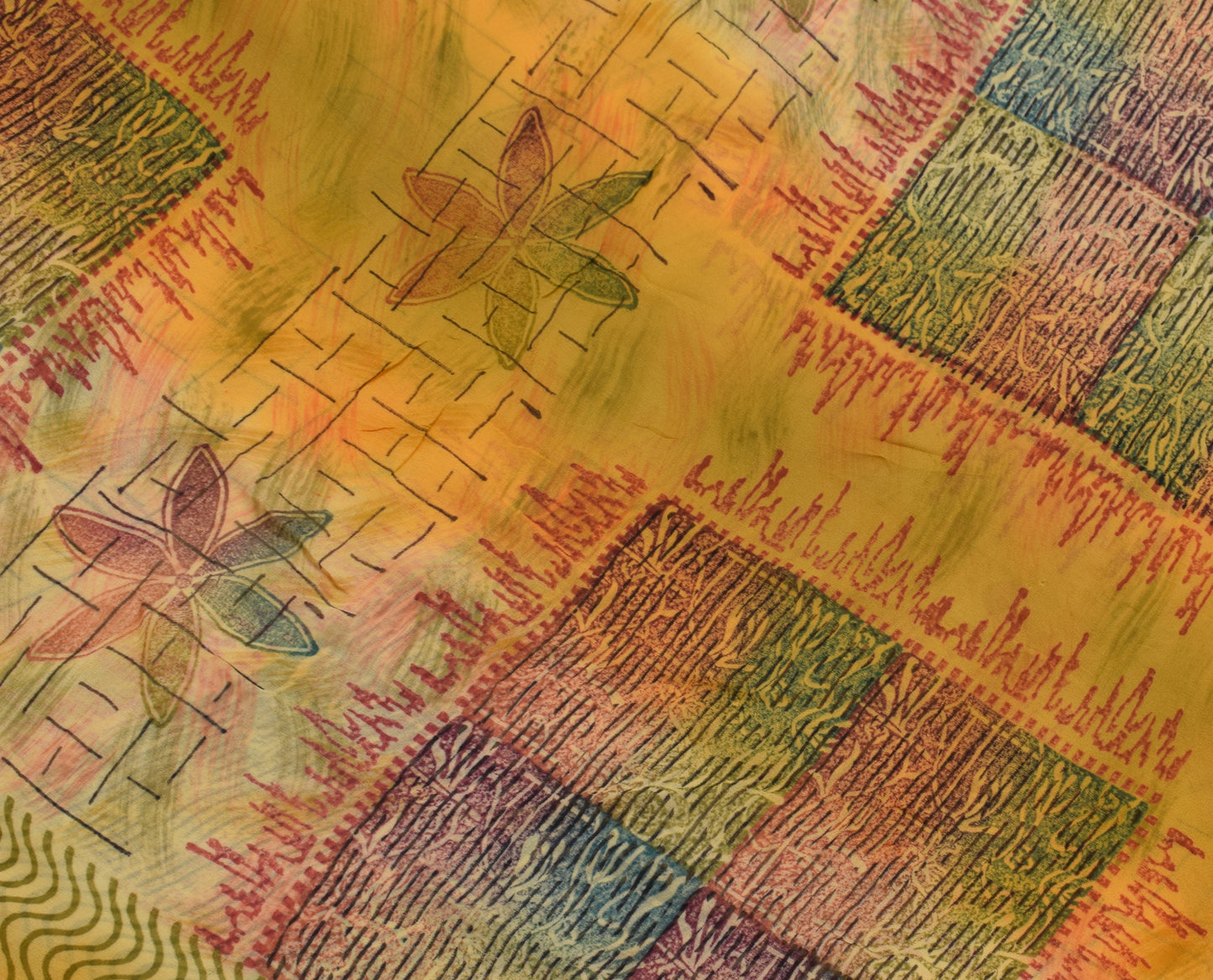 Sushila Vintage Saree 100% Pure Georgette Silk Printed Floral 5 YD Craft Fabric