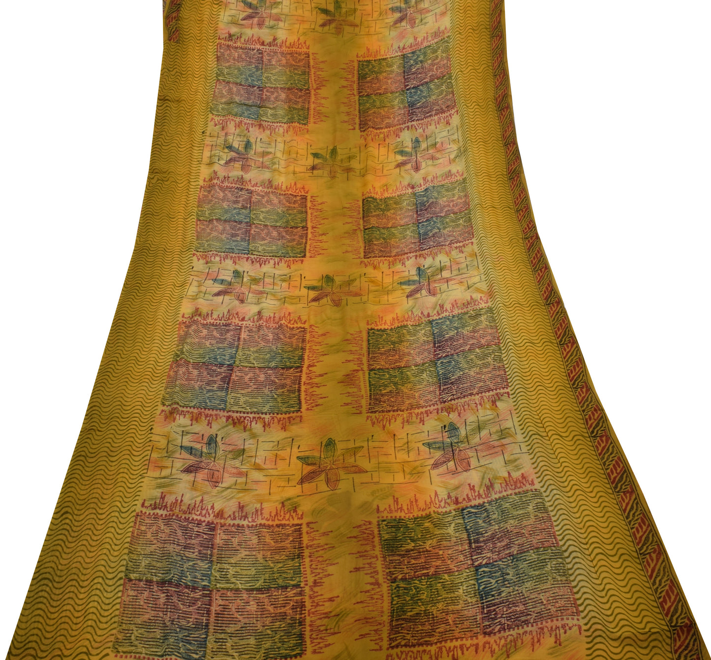 Sushila Vintage Saree 100% Pure Georgette Silk Printed Floral 5 YD Craft Fabric