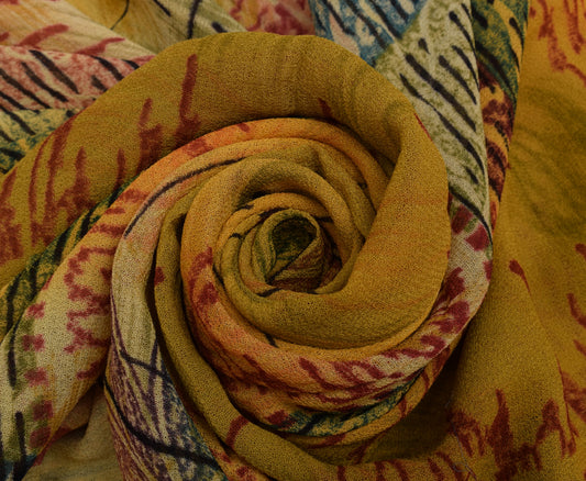 Sushila Vintage Saree 100% Pure Georgette Silk Printed Floral 5 YD Craft Fabric