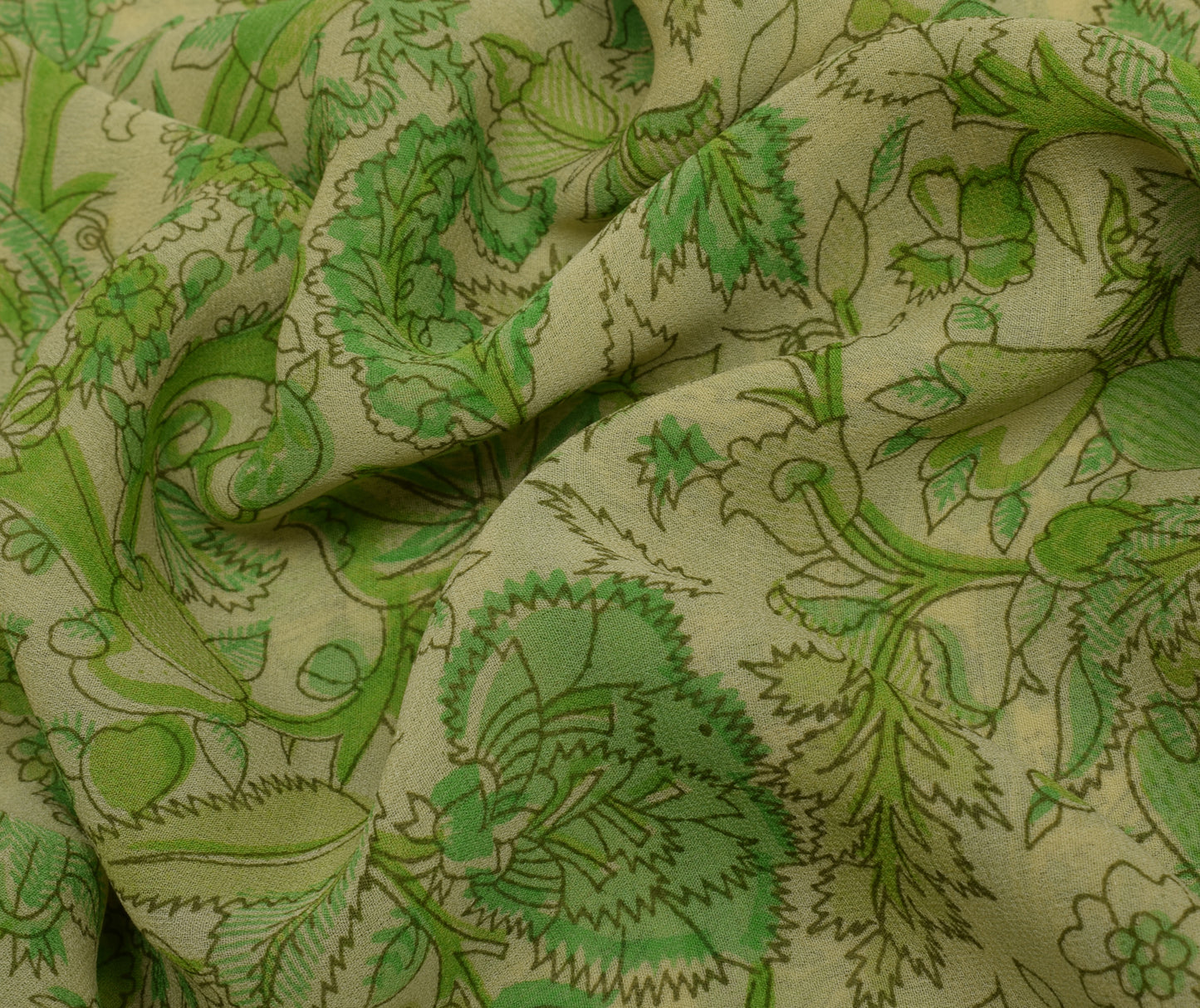 Sushila Vintage Saree 100% Pure Georgette Silk Printed Floral 5 YD Craft Fabric