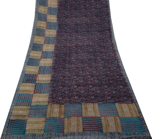 Sushila Vintage Saree 100% Pure Georgette Silk Printed Paisley 5 YD Craft Fabric