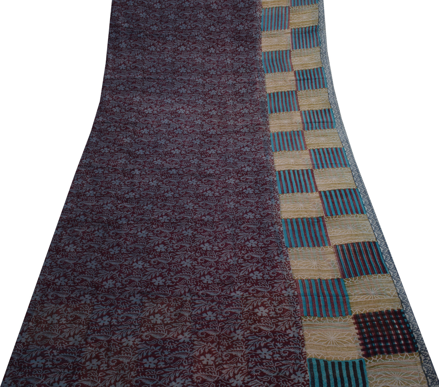 Sushila Vintage Saree 100% Pure Georgette Silk Printed Paisley 5 YD Craft Fabric