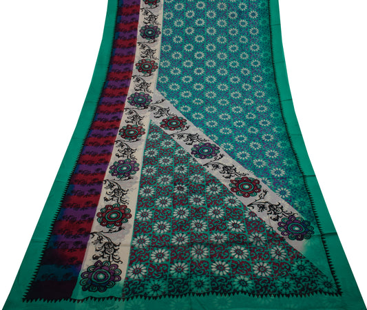 Sushila Vintage Branded Saree 100% Pure Georgette Silk Hand Printed Craft Fabric