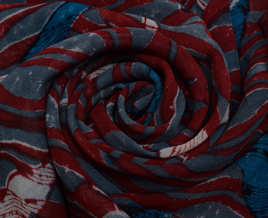 Sushila Vintage Gray Saree 100% Pure Georgette Silk Printed 5 Yard Craft Fabric