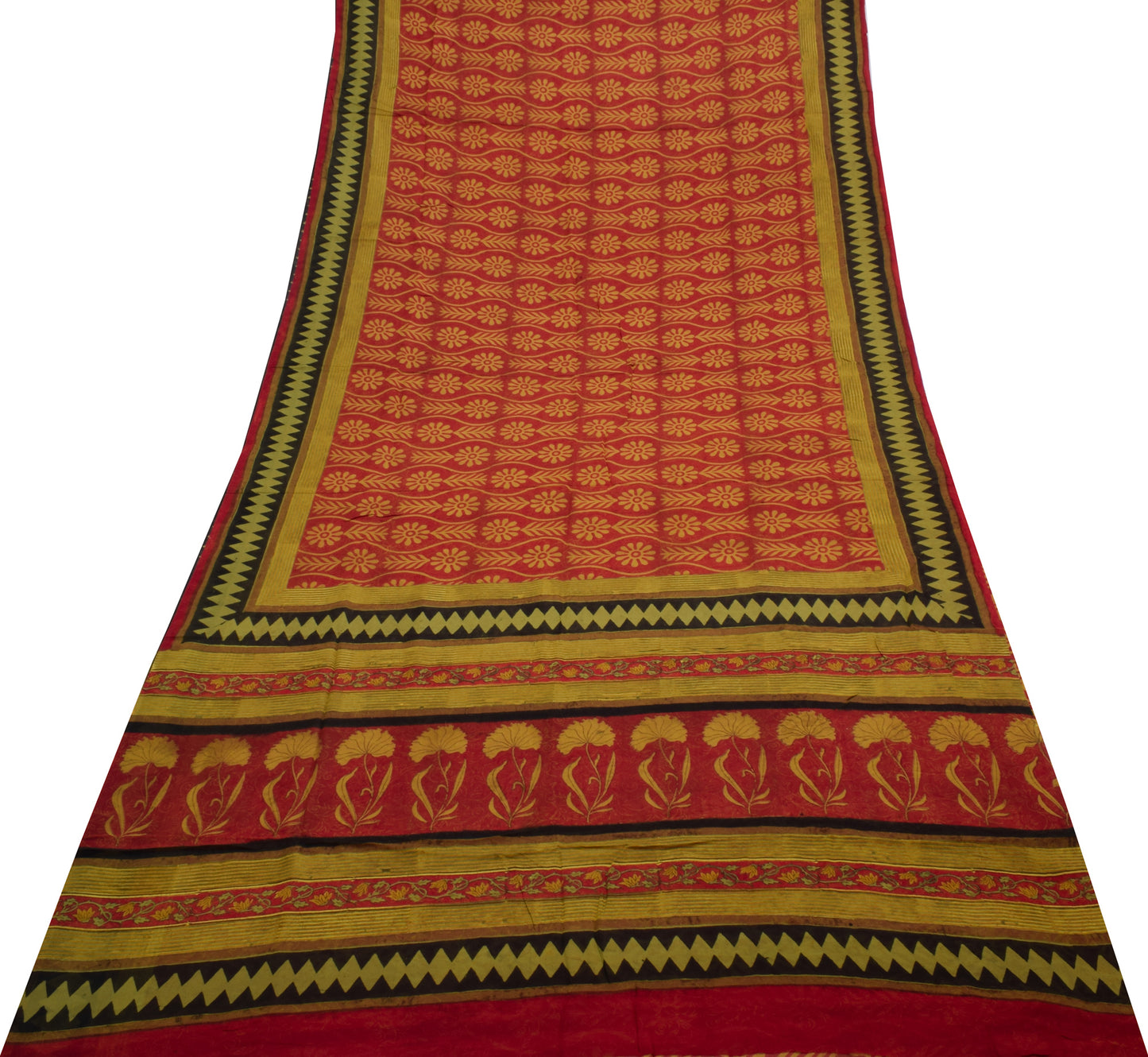 Sushila Vintage Indian Saree Pure Georgette Silk Printed Floral Craft Fabric