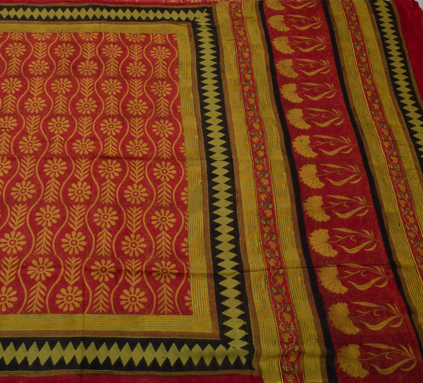 Sushila Vintage Indian Saree Pure Georgette Silk Printed Floral Craft Fabric