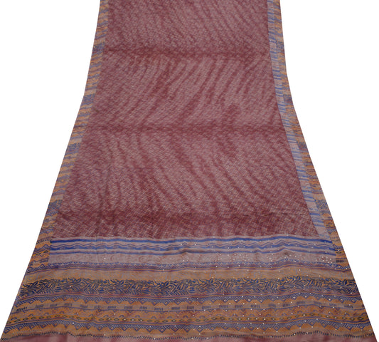 Sushila Vintage Indian Saree 100% Pure Georgette Silk Printed Craft Sari Fabric