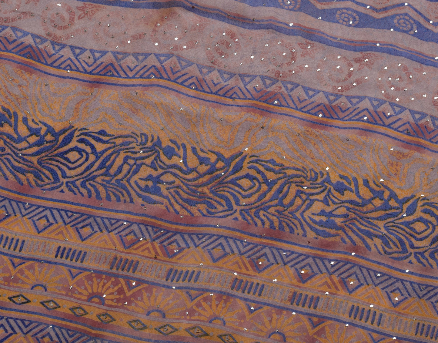 Sushila Vintage Indian Saree 100% Pure Georgette Silk Printed Craft Sari Fabric