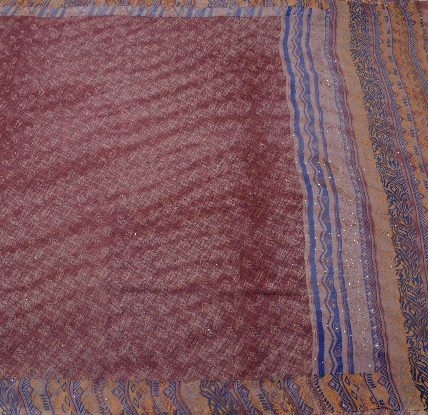 Sushila Vintage Indian Saree 100% Pure Georgette Silk Printed Craft Sari Fabric