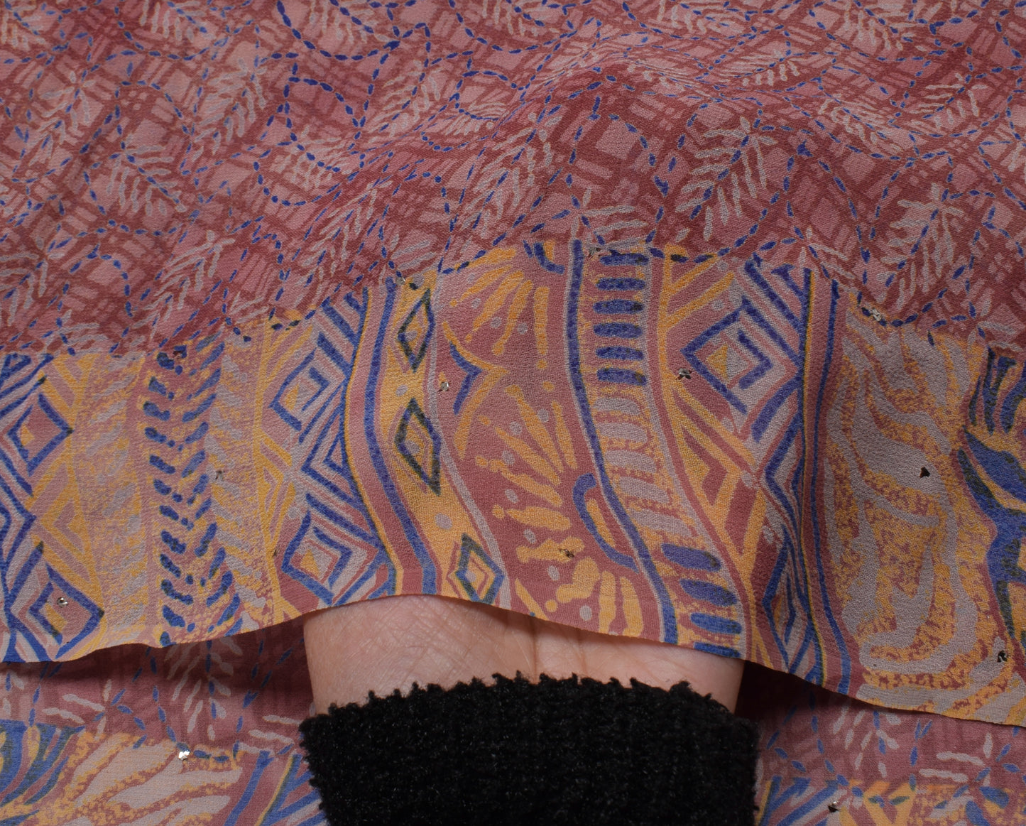 Sushila Vintage Indian Saree 100% Pure Georgette Silk Printed Craft Sari Fabric