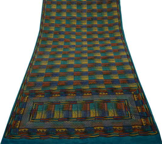 Sushila Vintage Indian Saree Pure Georgette Silk Printed 5 YD  Craft Fabric