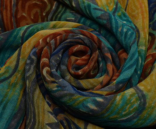 Sushila Vintage Indian Saree Pure Georgette Silk Printed 5 YD  Craft Fabric