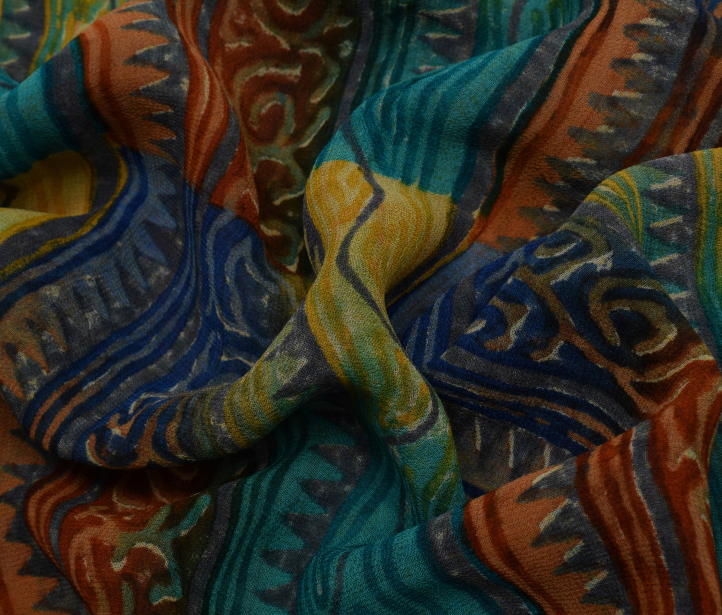 Sushila Vintage Indian Saree Pure Georgette Silk Printed 5 YD  Craft Fabric