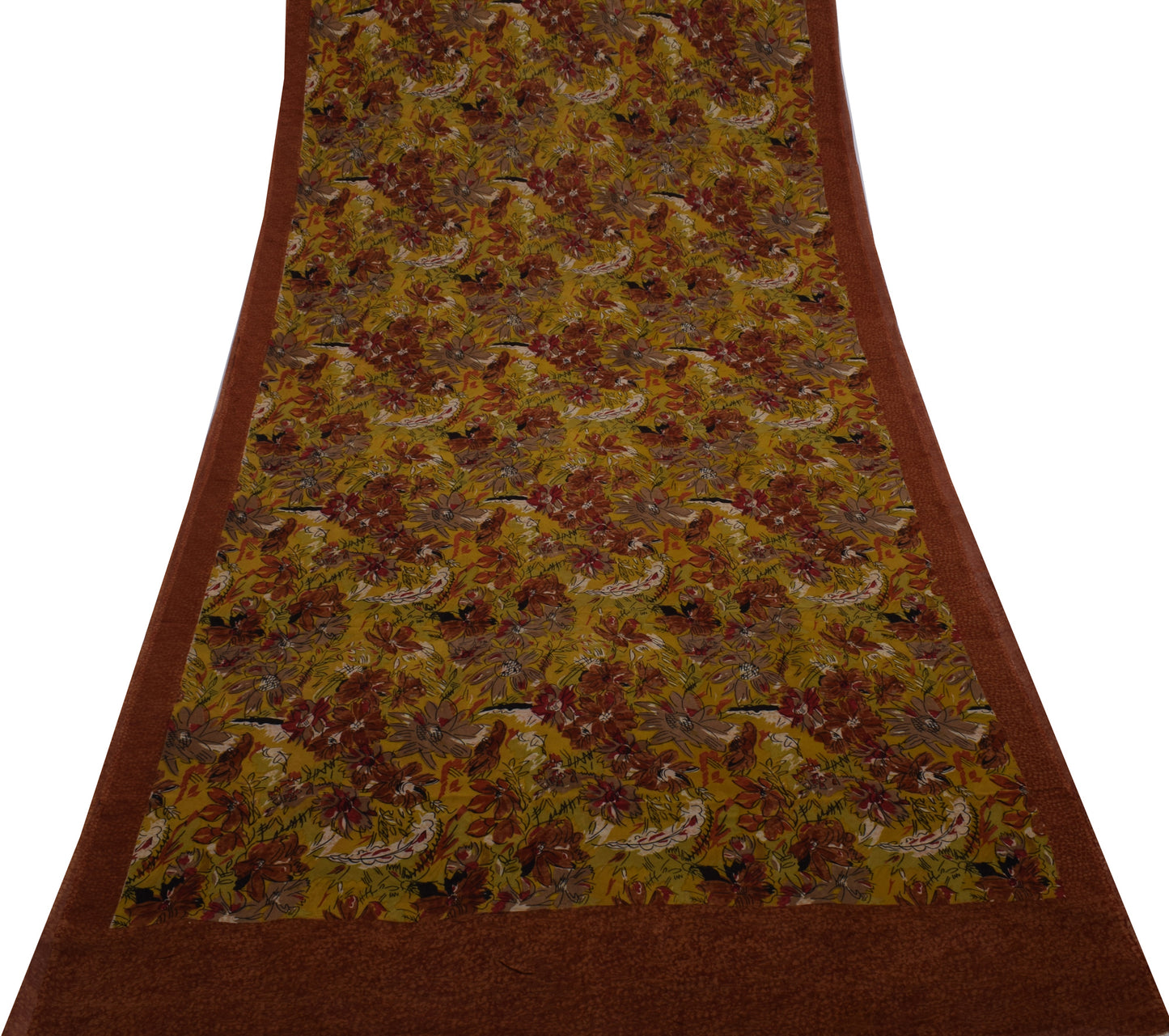 Sushila Vintage Green Saree 100% Pure Georgette Silk Printed Floral Craft Fabric