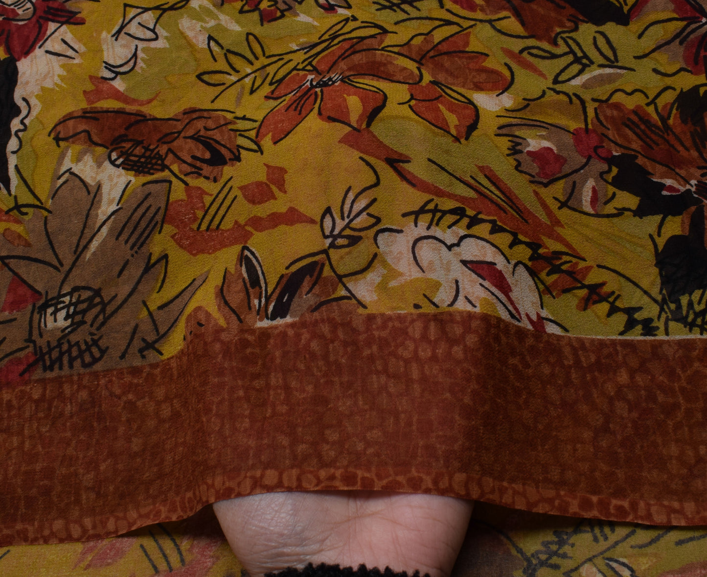 Sushila Vintage Green Saree 100% Pure Georgette Silk Printed Floral Craft Fabric