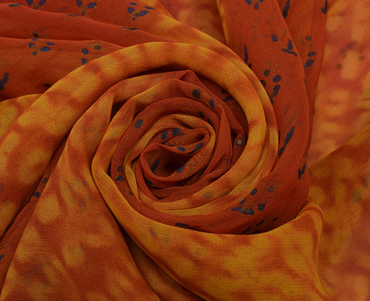 Sushila Vintage Indian Saree Pure Georgette Silk Printed 5 Yard Craft Fabric