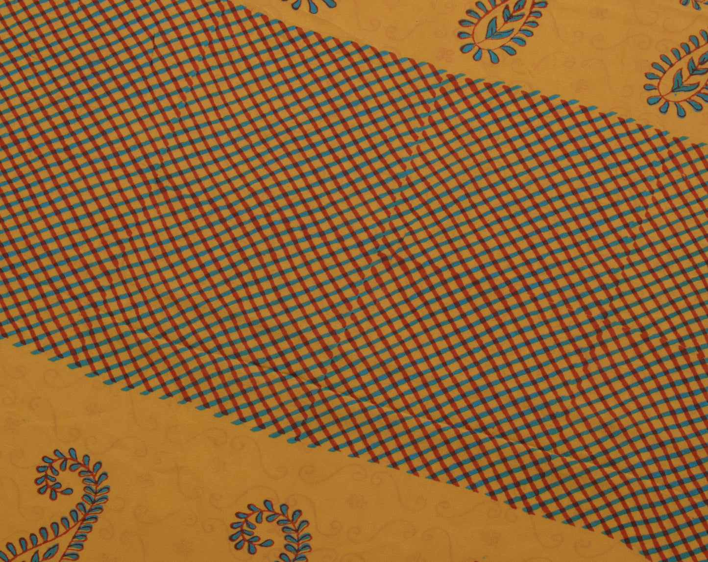 Sushila Vintage Mustard Saree 100% Pure Georgette Silk Printed Craft 5 YD Fabric