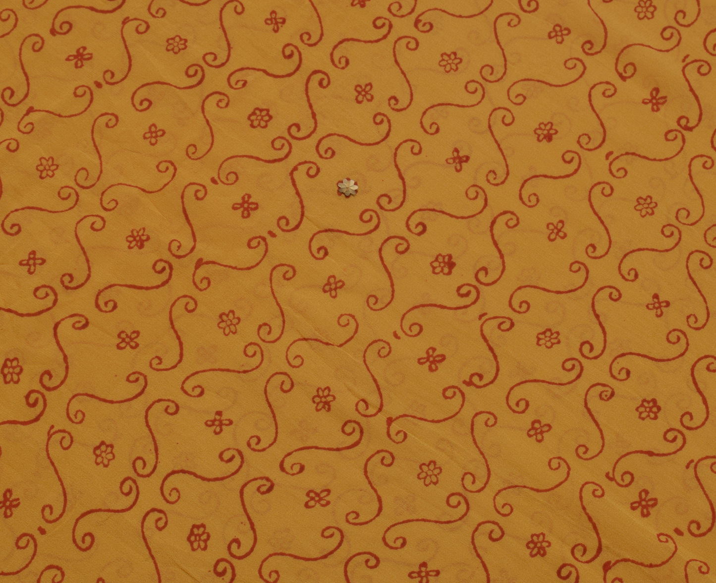 Sushila Vintage Mustard Saree 100% Pure Georgette Silk Printed Craft 5 YD Fabric