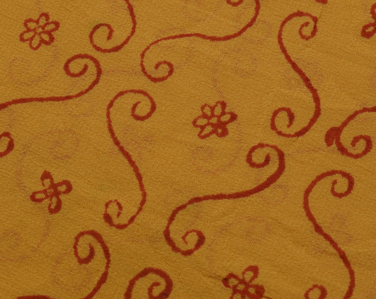 Sushila Vintage Mustard Saree 100% Pure Georgette Silk Printed Craft 5 YD Fabric