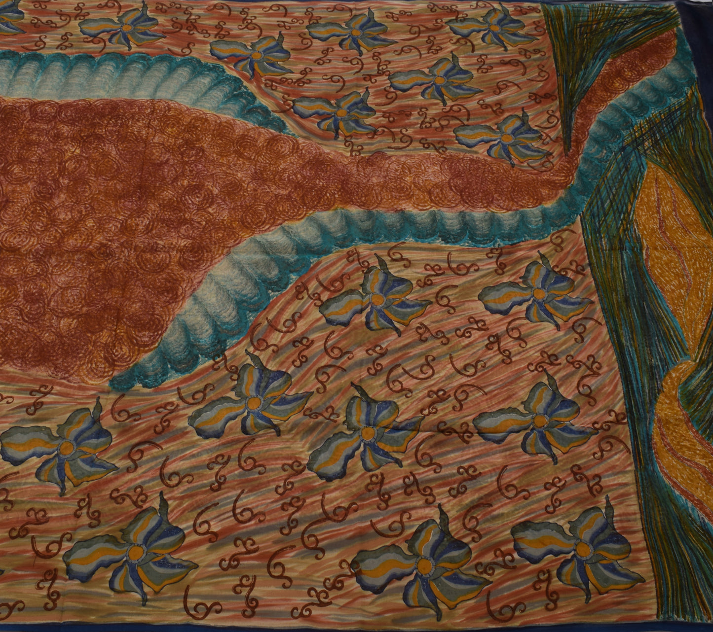 Sushila Vintage Brown Saree 100% Pure Georgette Silk Printed 5 Yard Craft Fabric