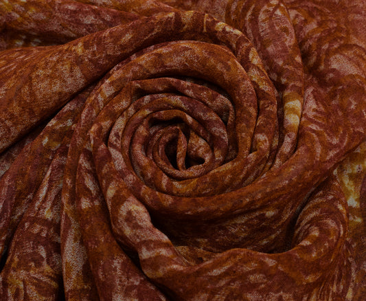 Sushila Vintage Brown Saree 100% Pure Georgette Silk Printed 5 Yard Craft Fabric