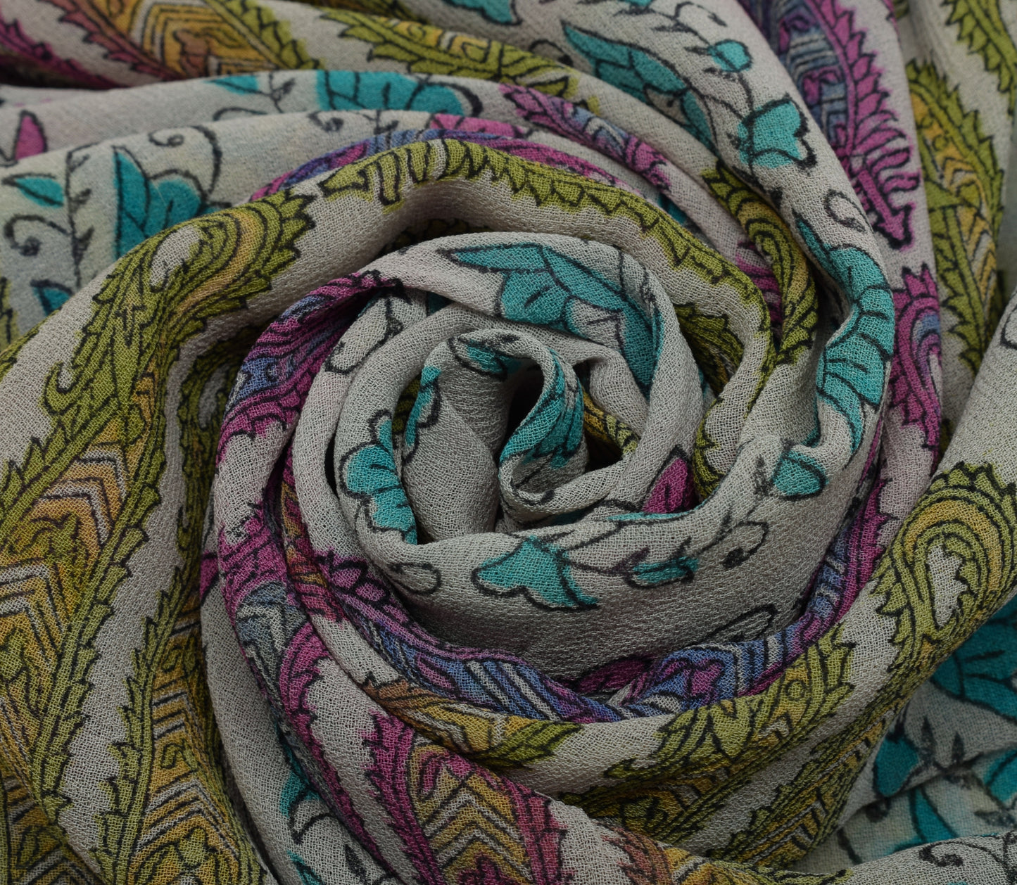 Sushila Vintage Off White Saree 100% Pure Georgette Silk Printed Paisley Fabric