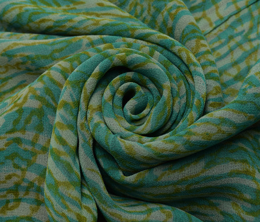 Sushila Vintage Branded Saree 100% Pure Georgette Silk Printed 5 YD Craft Fabric