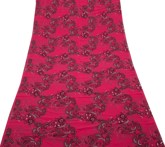 Sushila Vintage Pink Saree 100% Pure Georgette Silk Printed Floral Craft Fabric