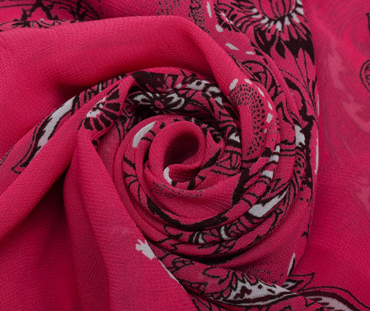 Sushila Vintage Pink Saree 100% Pure Georgette Silk Printed Floral Craft Fabric