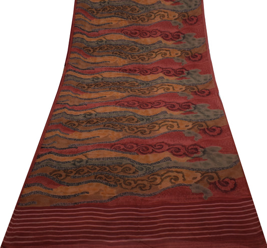 Sushila Vintage Multi-Color Saree 100% Pure Georgette Silk Printed Craft Fabric