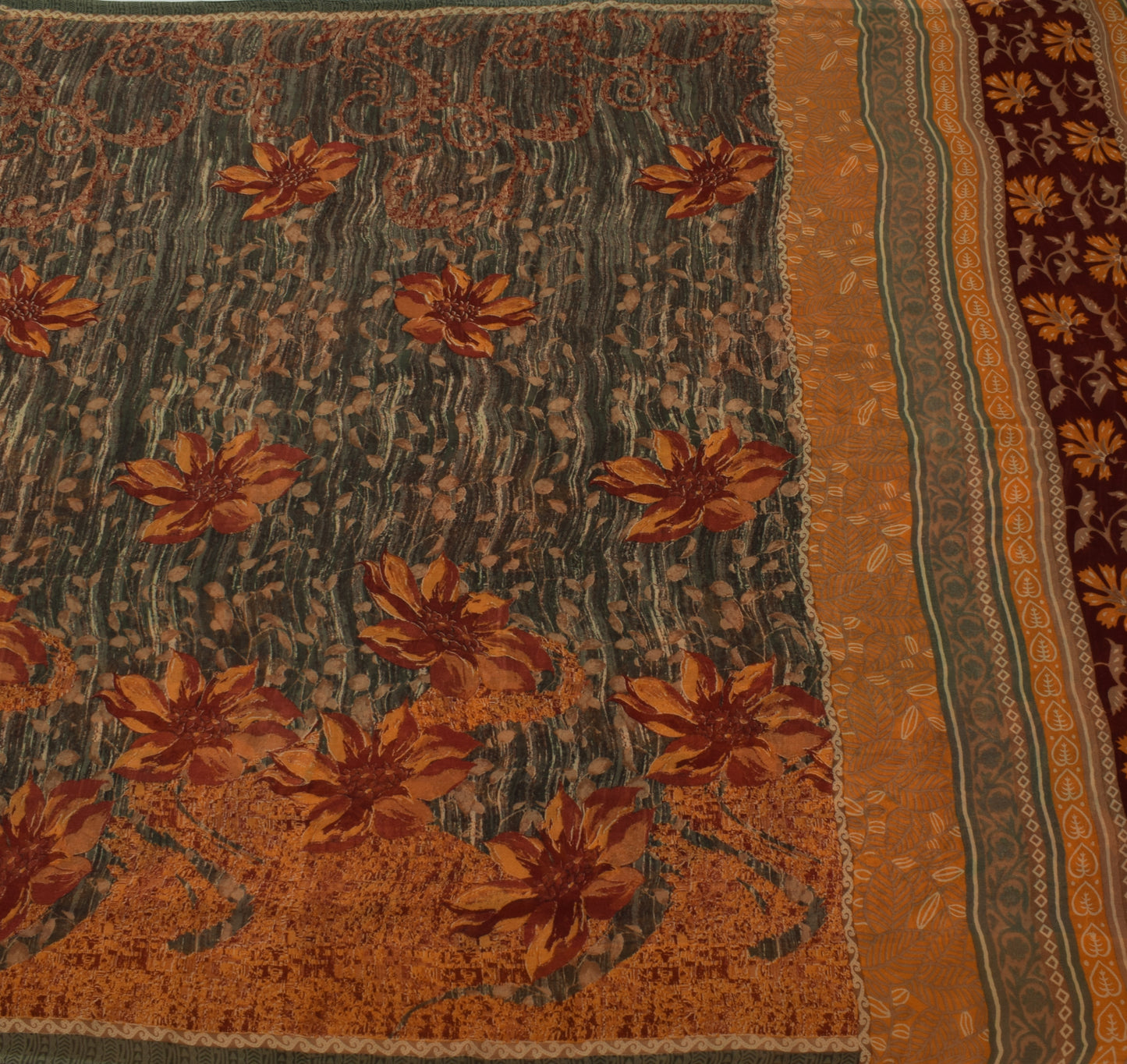 Sushila Vintage Saree 100% Pure Georgette Silk Printed Floral 5 YD Craft Fabric