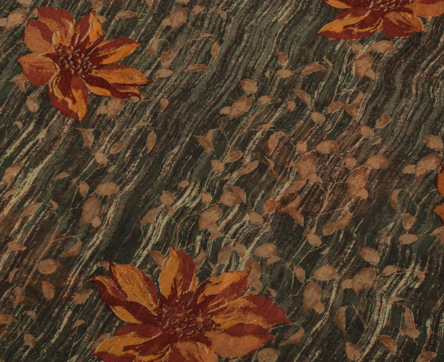 Sushila Vintage Saree 100% Pure Georgette Silk Printed Floral 5 YD Craft Fabric