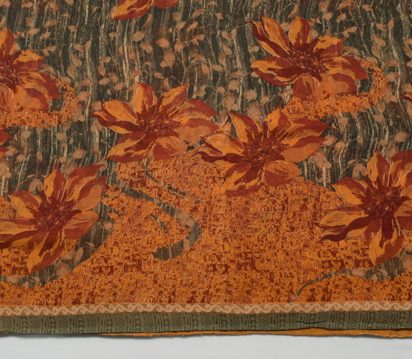 Sushila Vintage Saree 100% Pure Georgette Silk Printed Floral 5 YD Craft Fabric