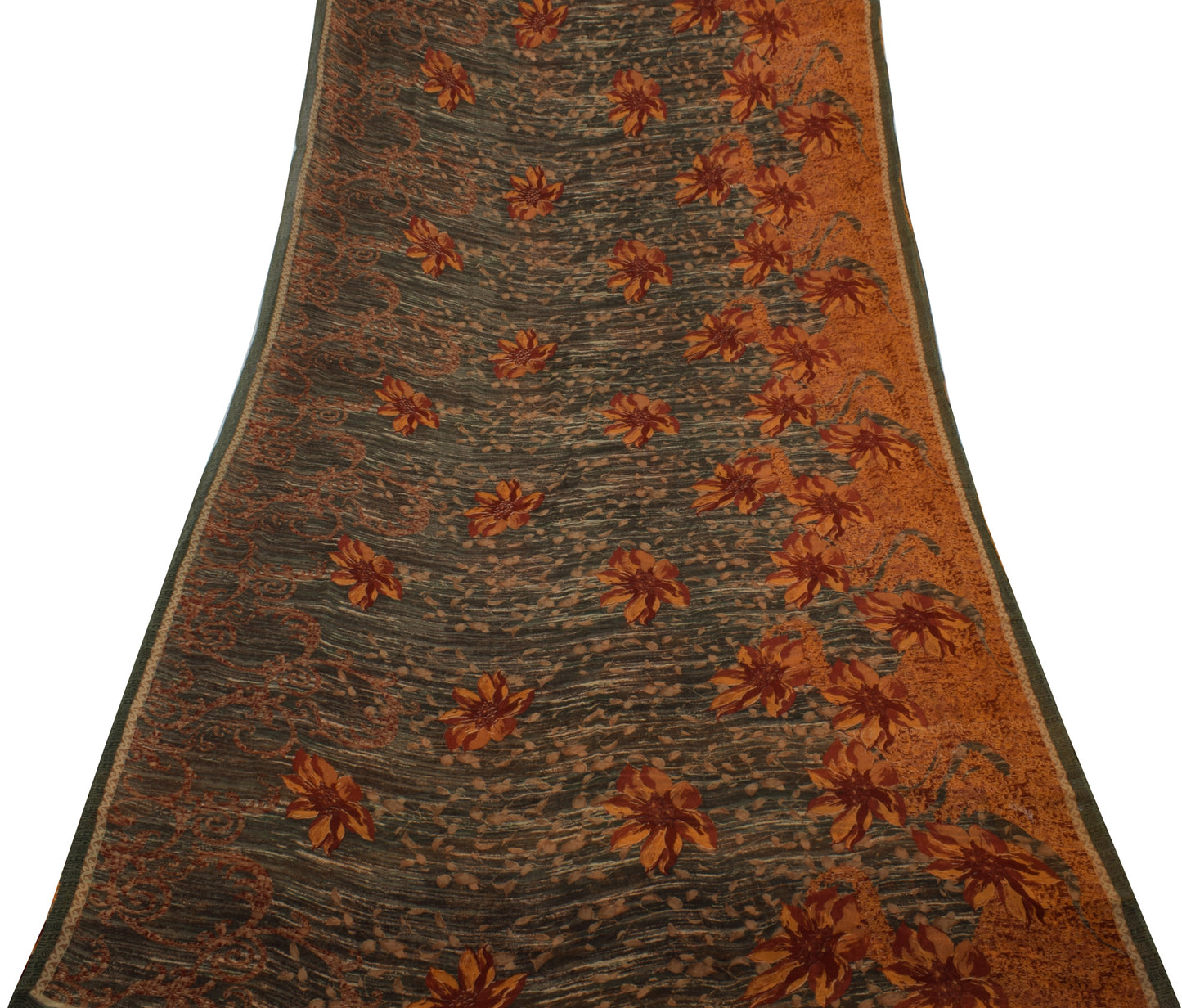 Sushila Vintage Saree 100% Pure Georgette Silk Printed Floral 5 YD Craft Fabric