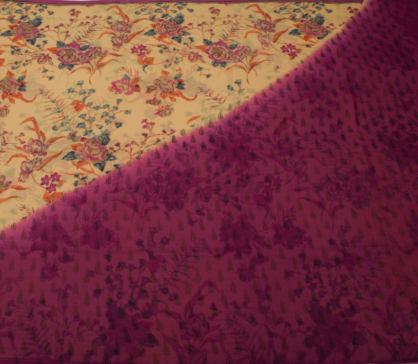 Sushila Vintage Cream Saree 100% Pure Georgette Silk Printed Floral Craft Fabric