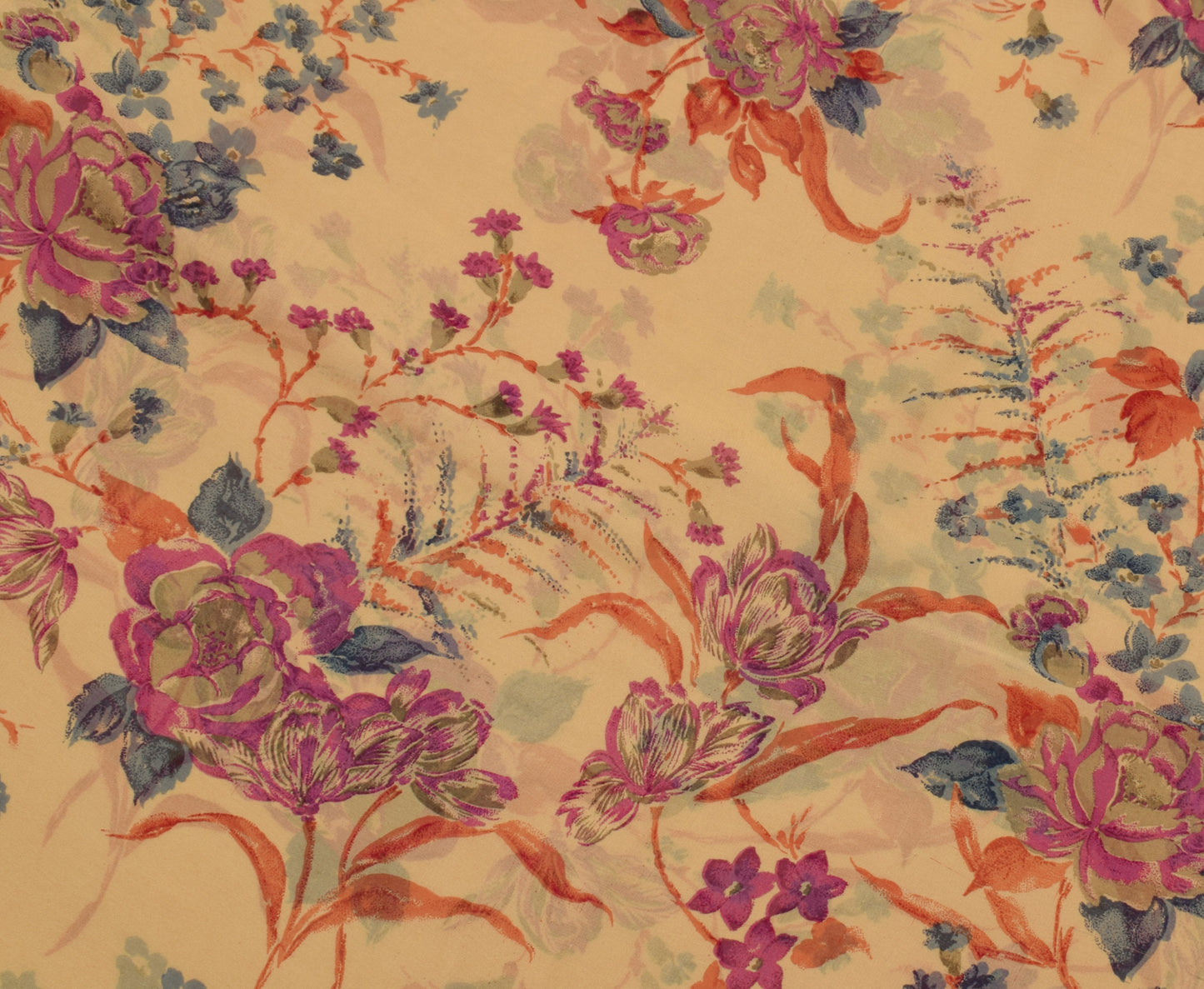 Sushila Vintage Cream Saree 100% Pure Georgette Silk Printed Floral Craft Fabric