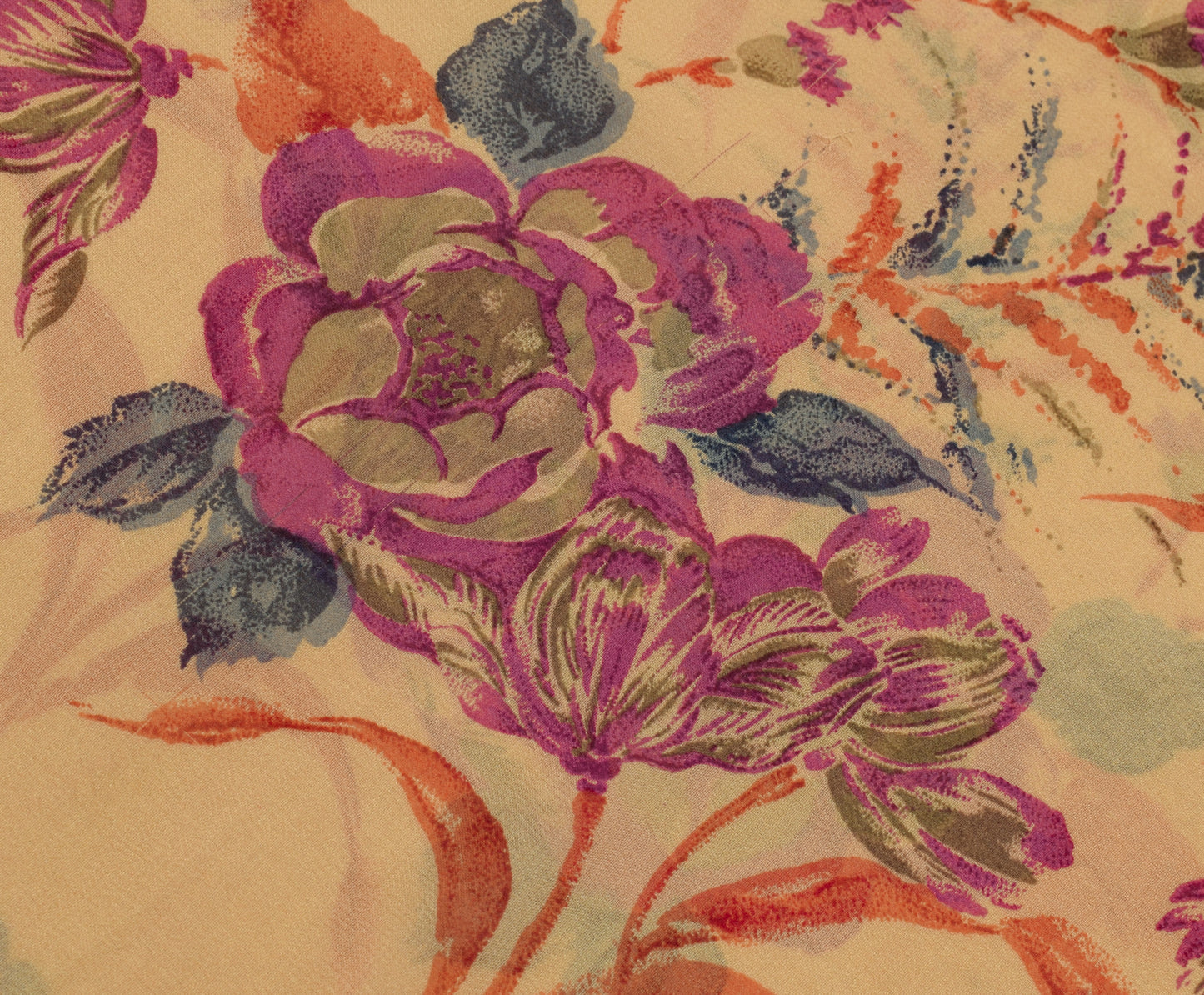 Sushila Vintage Cream Saree 100% Pure Georgette Silk Printed Floral Craft Fabric