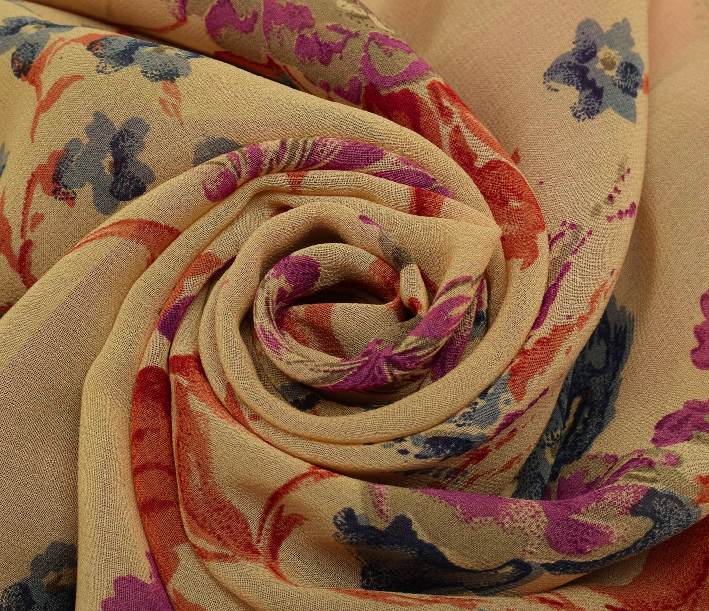 Sushila Vintage Cream Saree 100% Pure Georgette Silk Printed Floral Craft Fabric