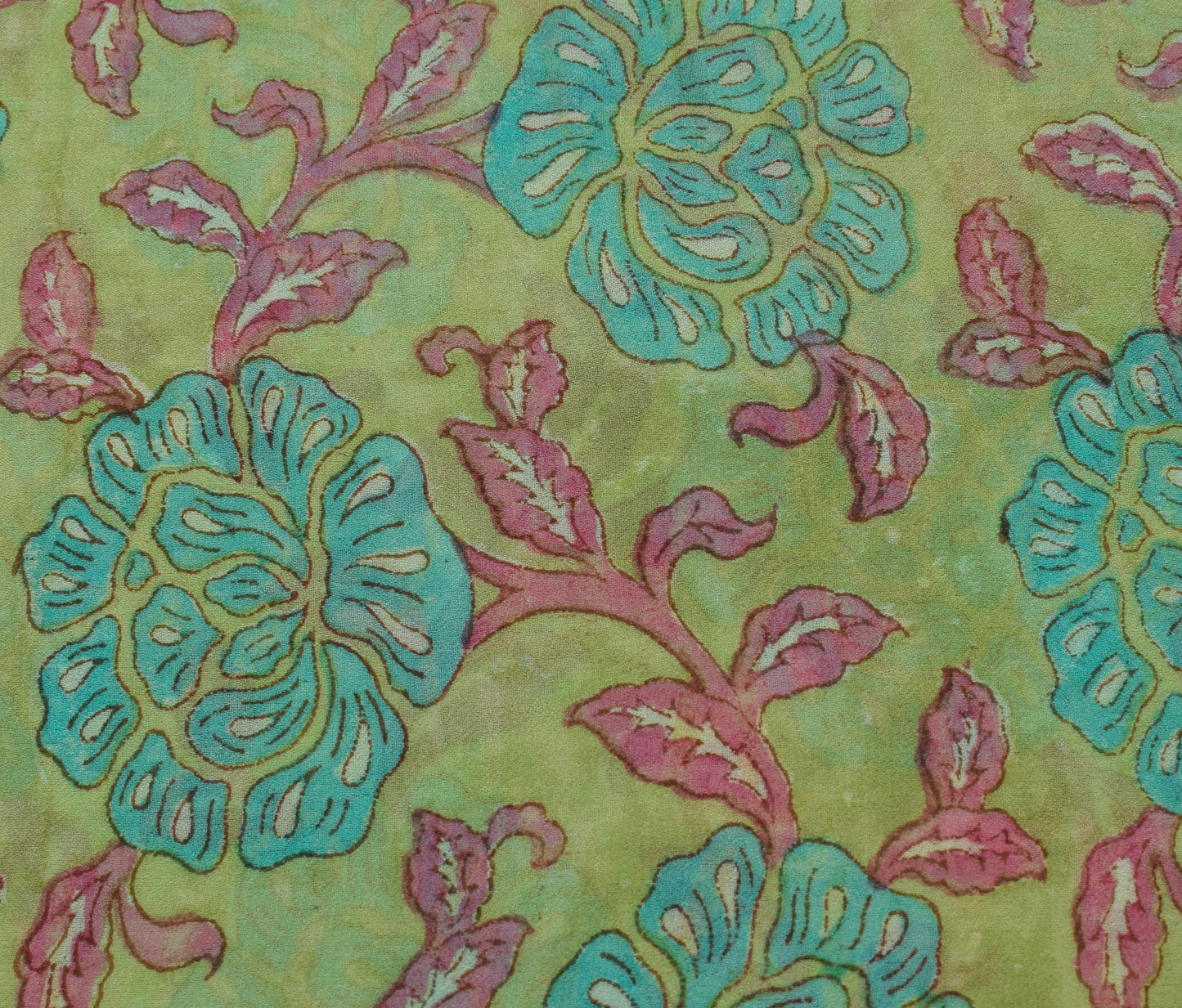 Sushila Vintage Green Saree 100% Pure Georgette Silk Printed Floral Craft Fabric