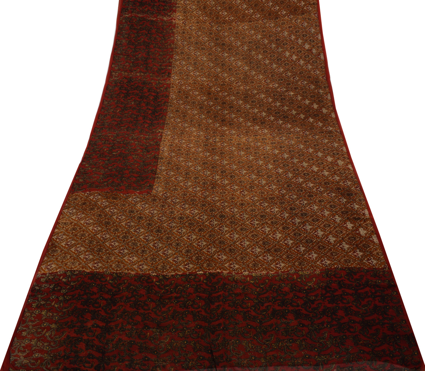 Sushila Vintage Brown Saree 100% Pure Georgette Silk Printed Floral Craft Fabric