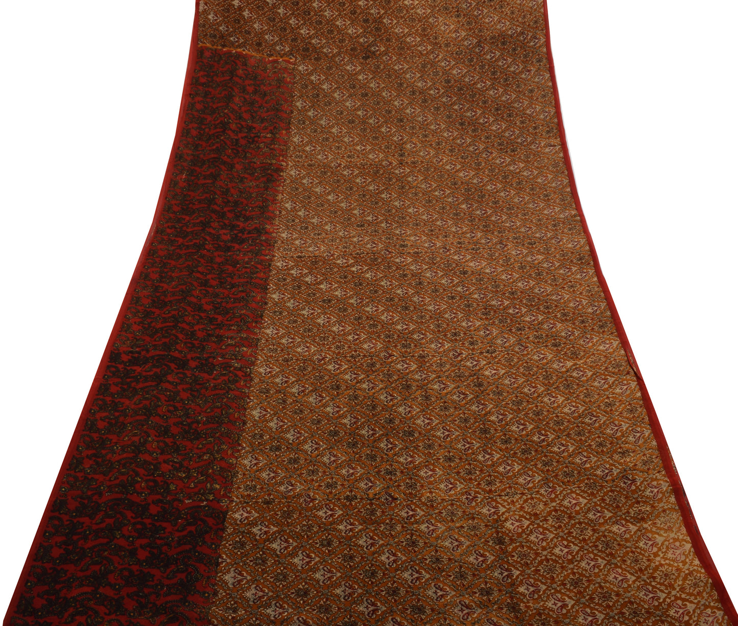 Sushila Vintage Brown Saree 100% Pure Georgette Silk Printed Floral Craft Fabric