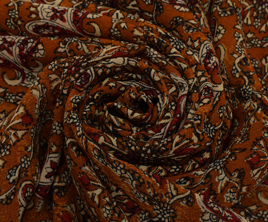 Sushila Vintage Brown Saree 100% Pure Georgette Silk Printed Floral Craft Fabric
