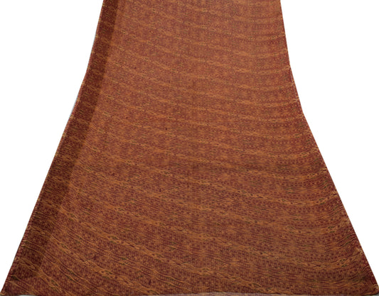 Sushila Vintage Brown Saree 100% Pure Georgette Silk Printed 5 Yard Craft Fabric