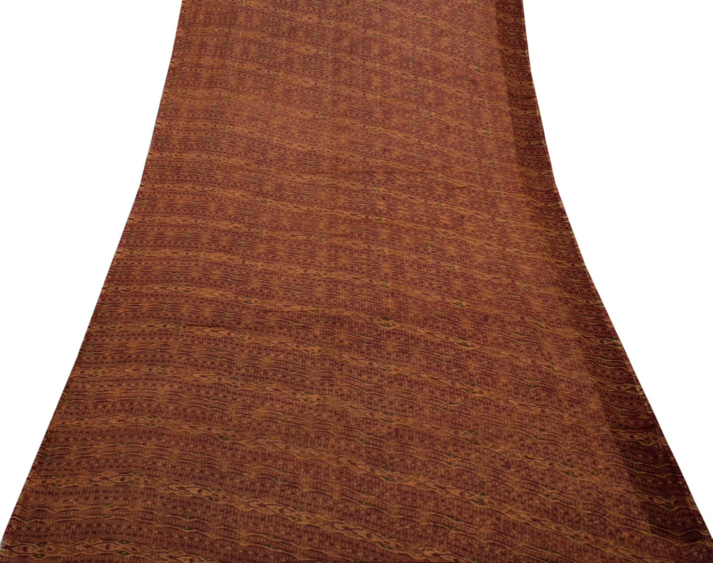 Sushila Vintage Brown Saree 100% Pure Georgette Silk Printed 5 Yard Craft Fabric